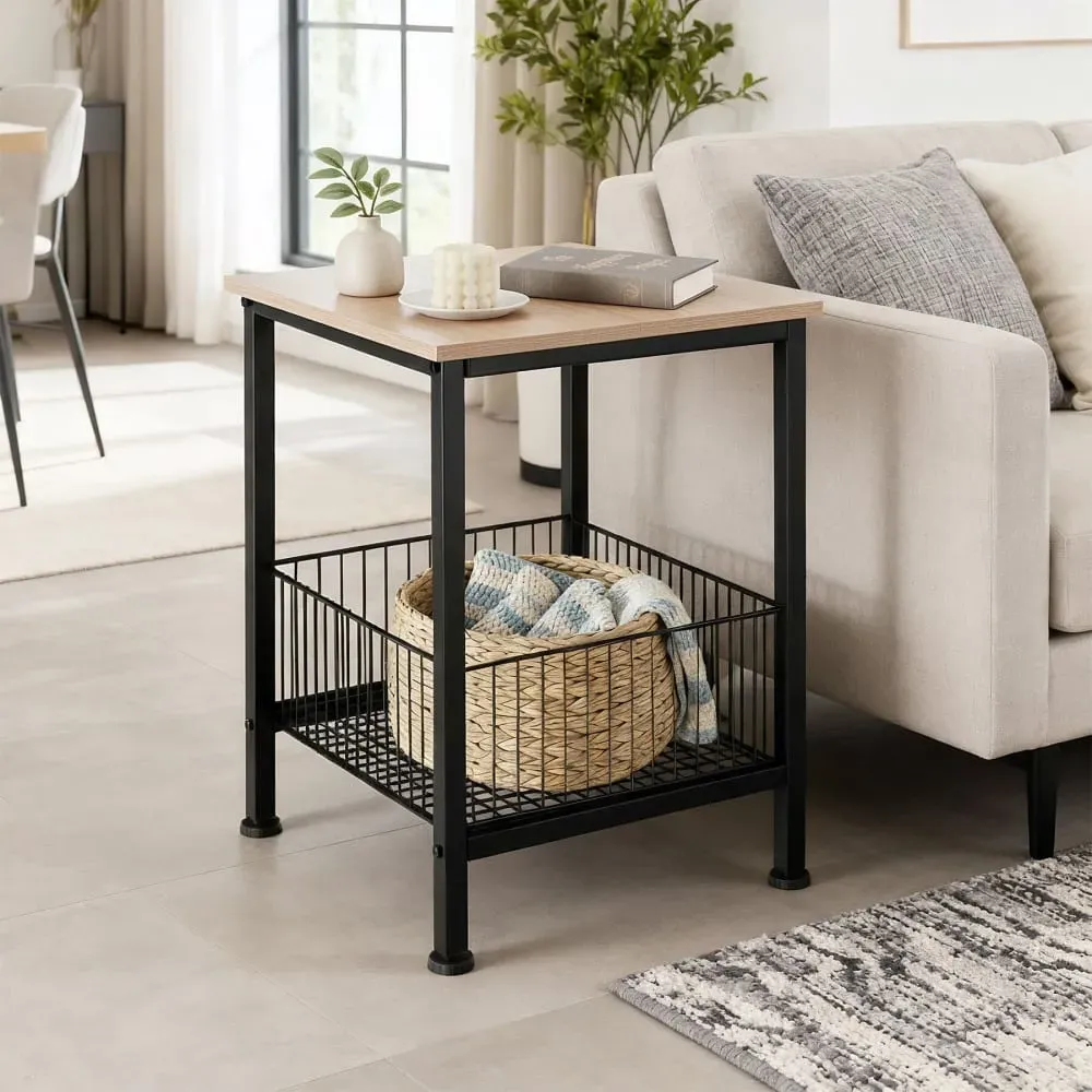 Illustration numéro 3 du produit Table d'appoint Style industriel 40 x 40 x 55,5 cm bois clair