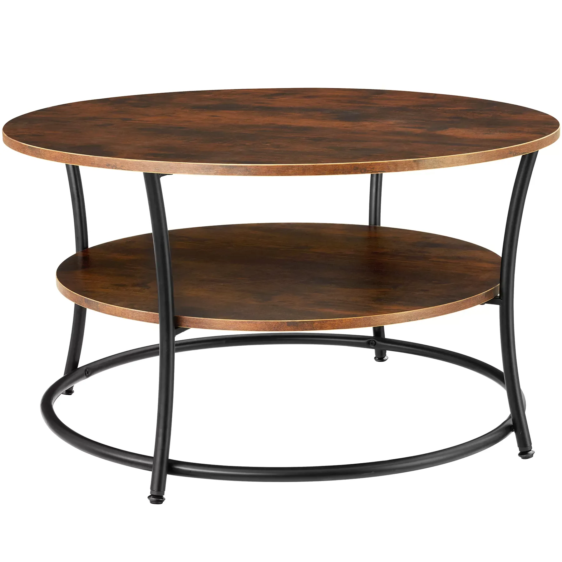 Illustration numéro 3 du produit Table basse salon Rond avec 2 plateaux Style industriel bois foncé