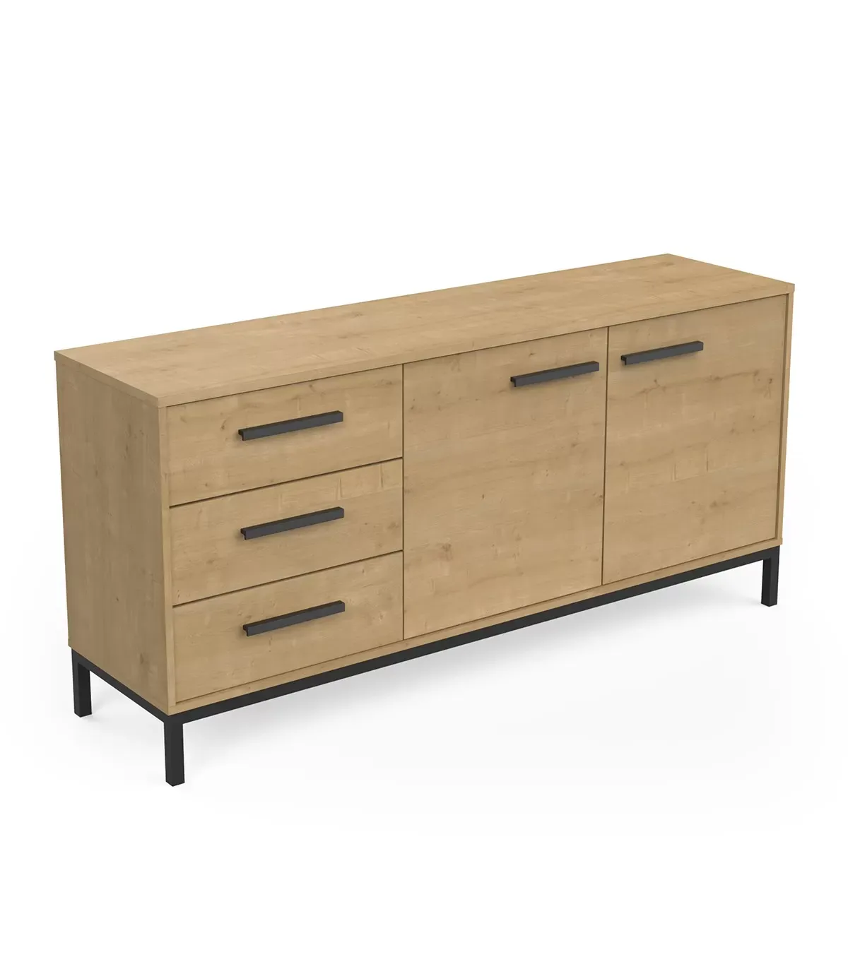 Illustration numéro 3 du produit Buffet 2 portes et 3 tiroirs décor chêne et noir mat