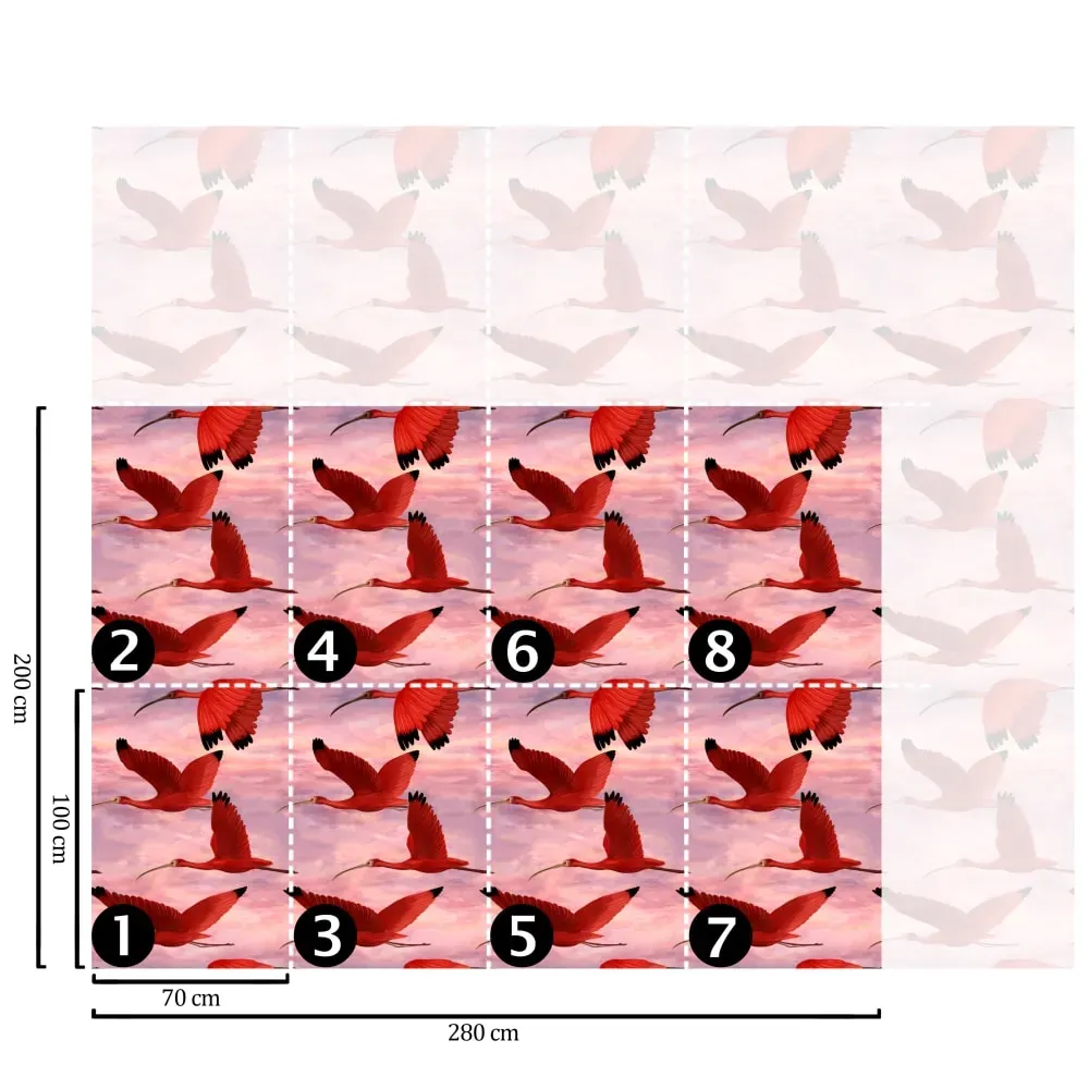 Illustration numéro 3 du produit Papier Peint Rose Oiseaux,papier écologique fin,200x280cm,8 feuilles