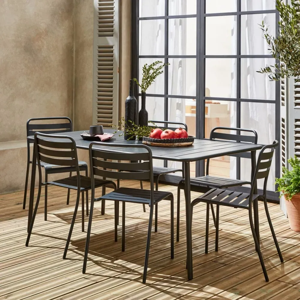 Illustration numéro 3 du produit Ensemble de jardin en métal anthracite table et 6 chaises