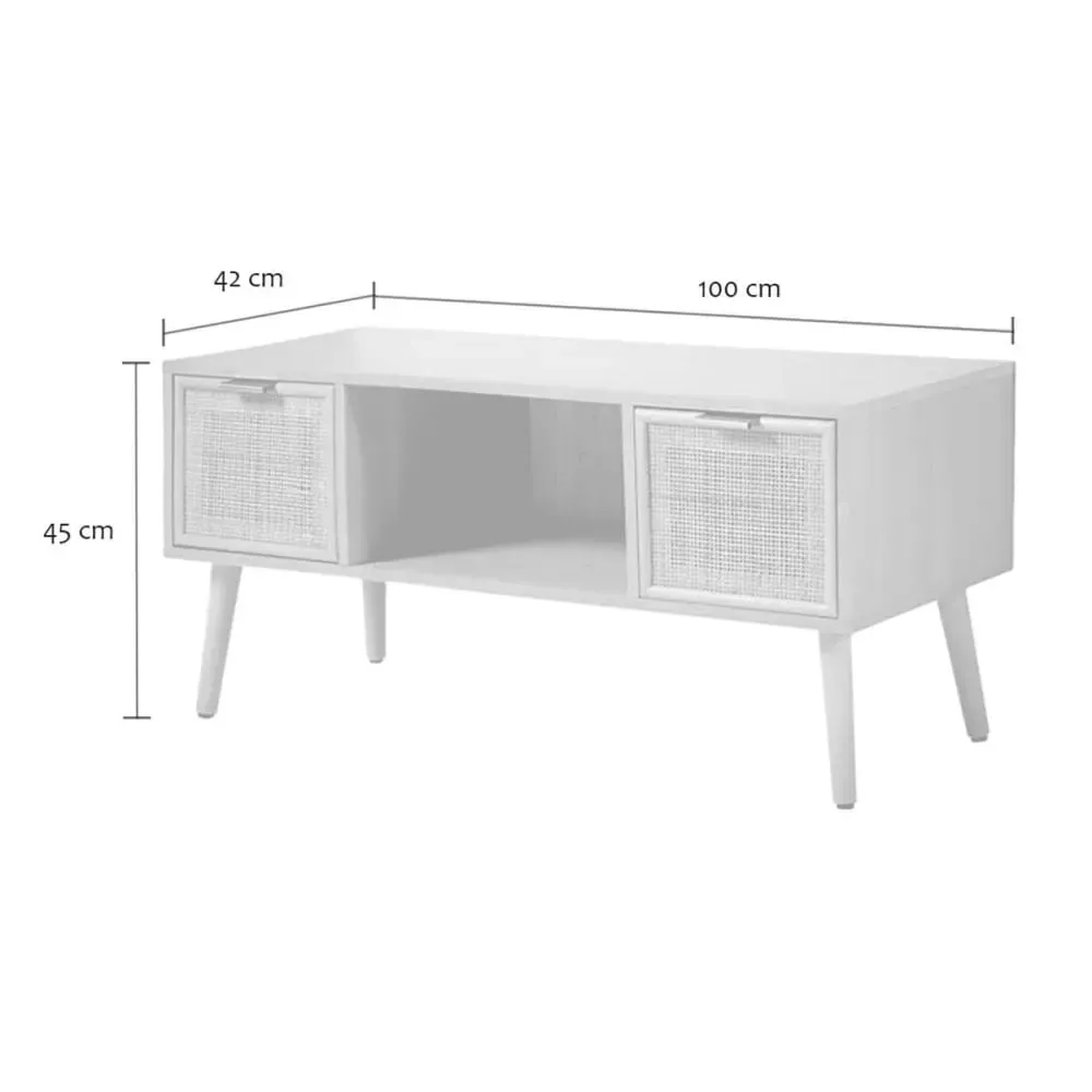 Illustration numéro 3 du produit Meuble TV 2 tiroirs façades rotin - L100 cm