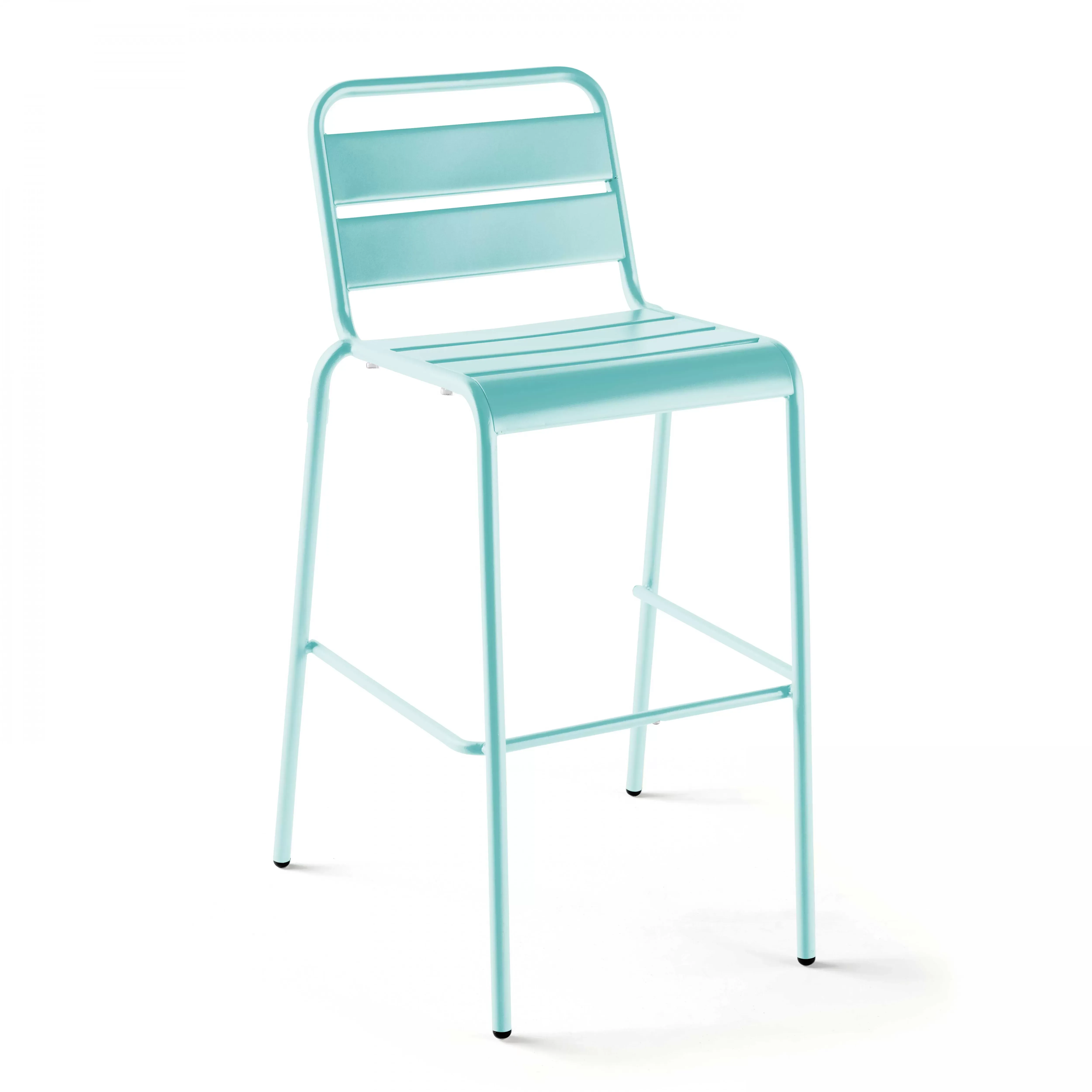 Illustration numéro 3 du produit Ensemble table de bar et 2 chaises hautes en métal turquoise