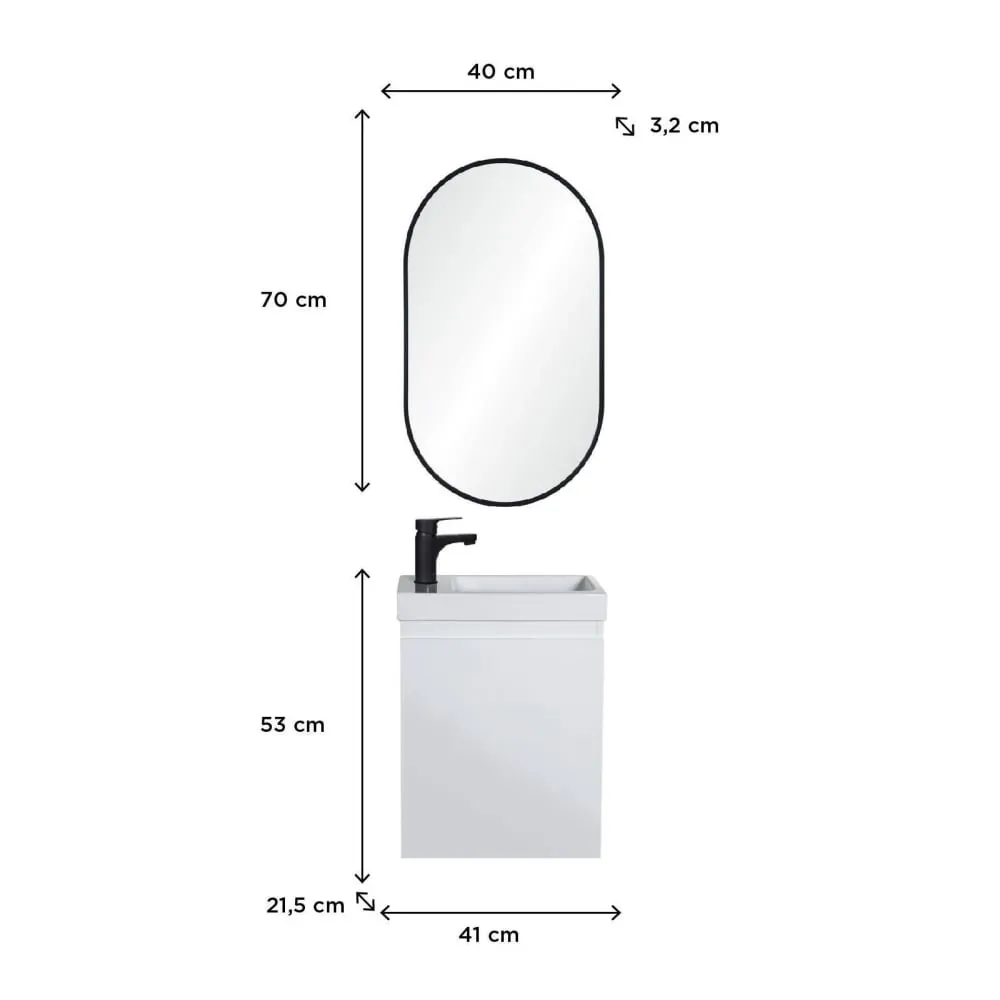 Illustration numéro 3 du produit Meuble lave-mains  + robinet noir + miroir ovale