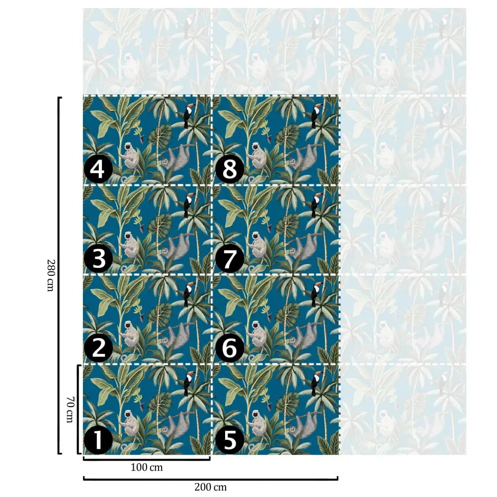 Illustration numéro 3 du produit Papier Peint  Bleu Jungle,papier écologique fin,200x280cm,8 feuilles