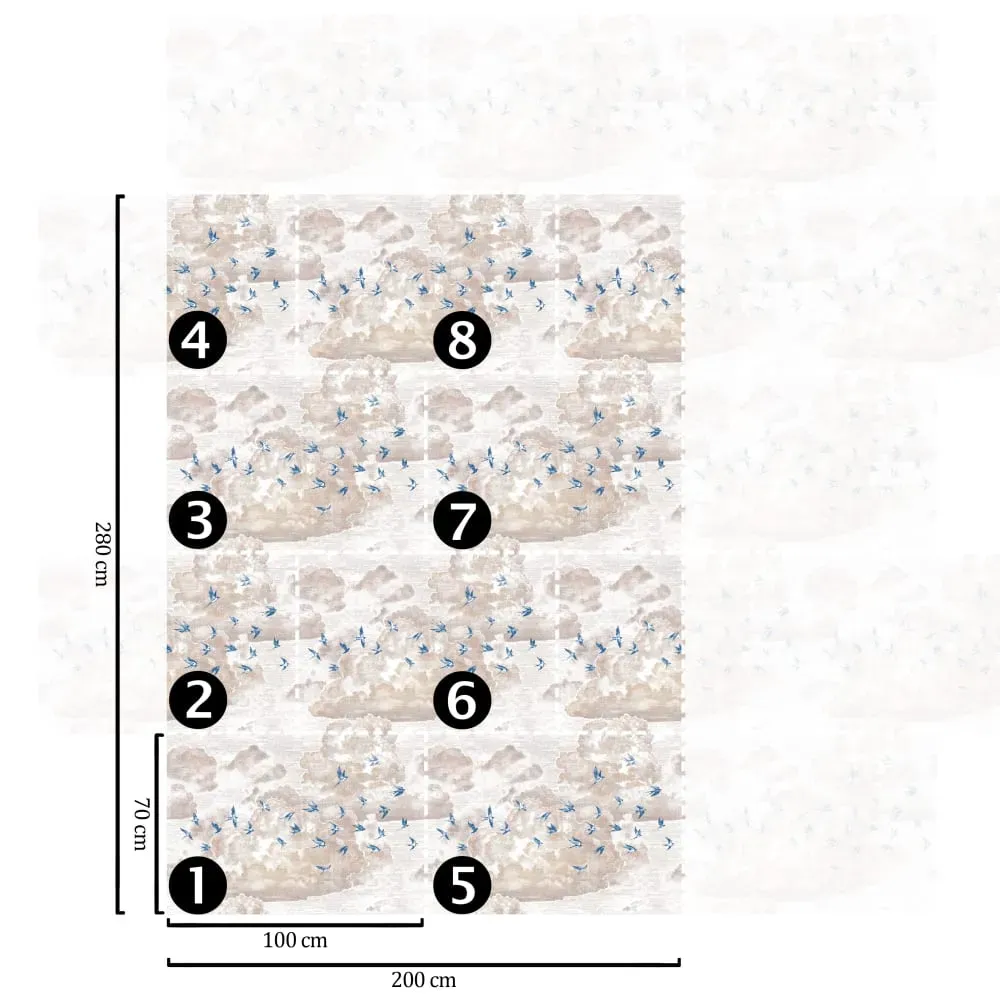Illustration numéro 3 du produit Papier Peint Hirondelles,papier écologique fin,200x280cm,8 feuilles