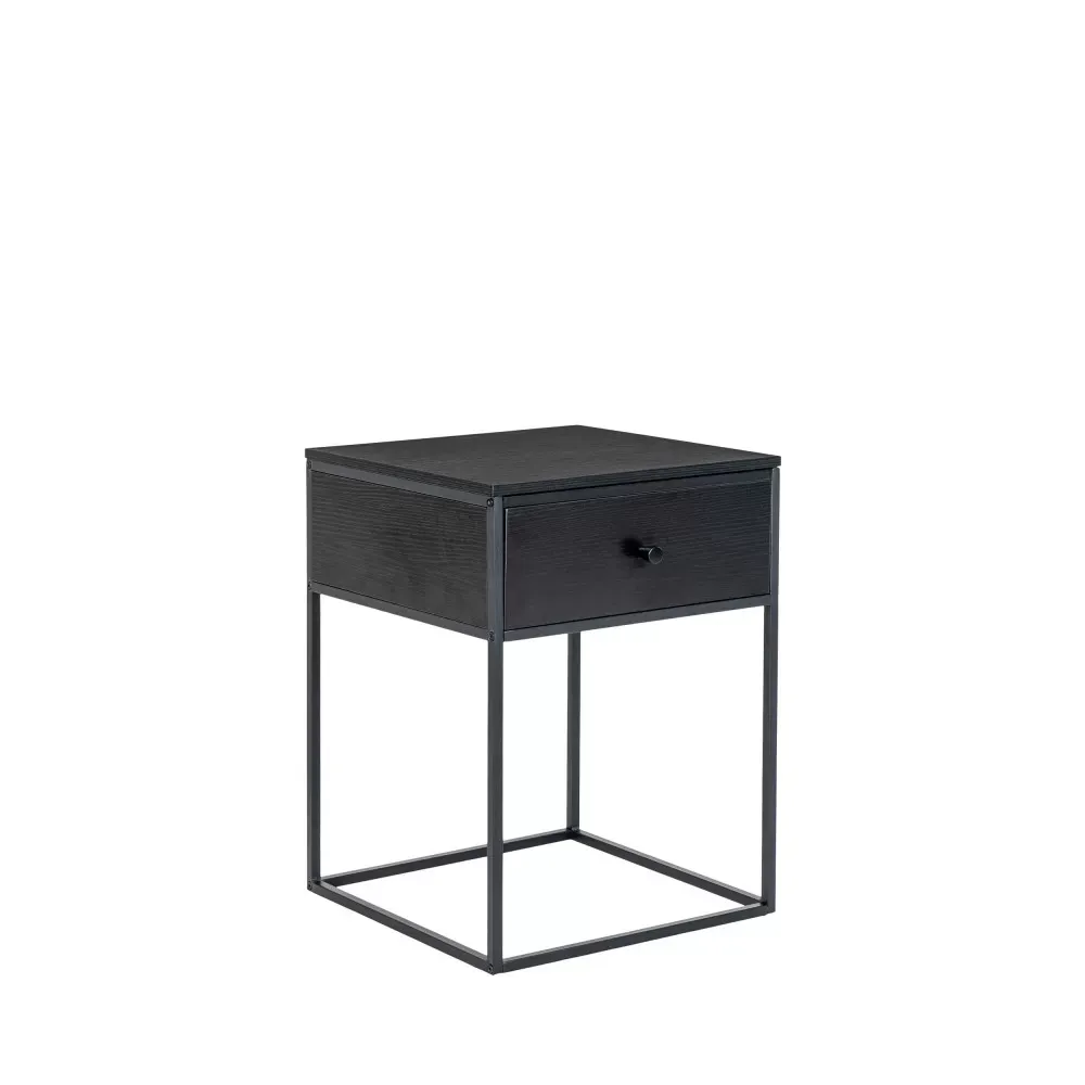 Illustration numéro 3 du produit Table de chevet avec tiroir en bois et métal - Noir