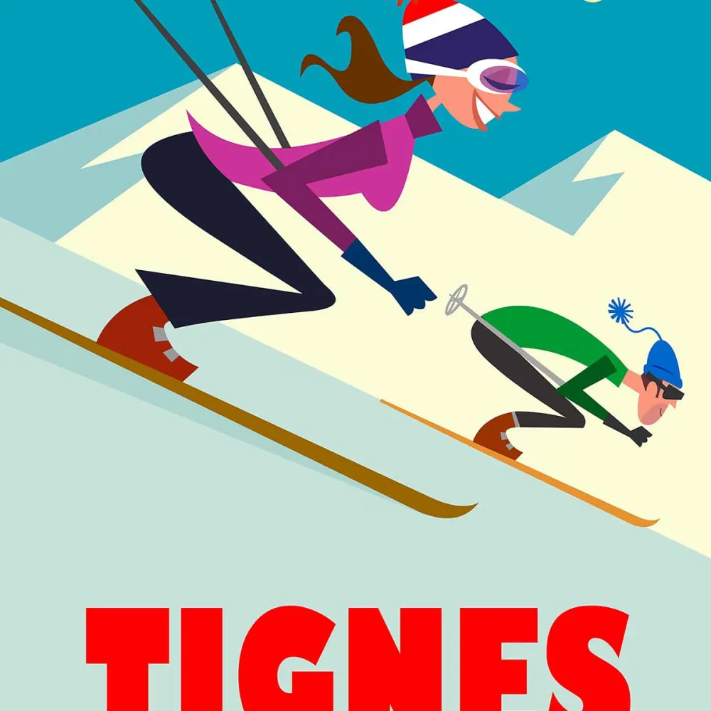 Illustration numéro 3 du produit Affiche ski à tignes avec cadre noir 40x60 cm