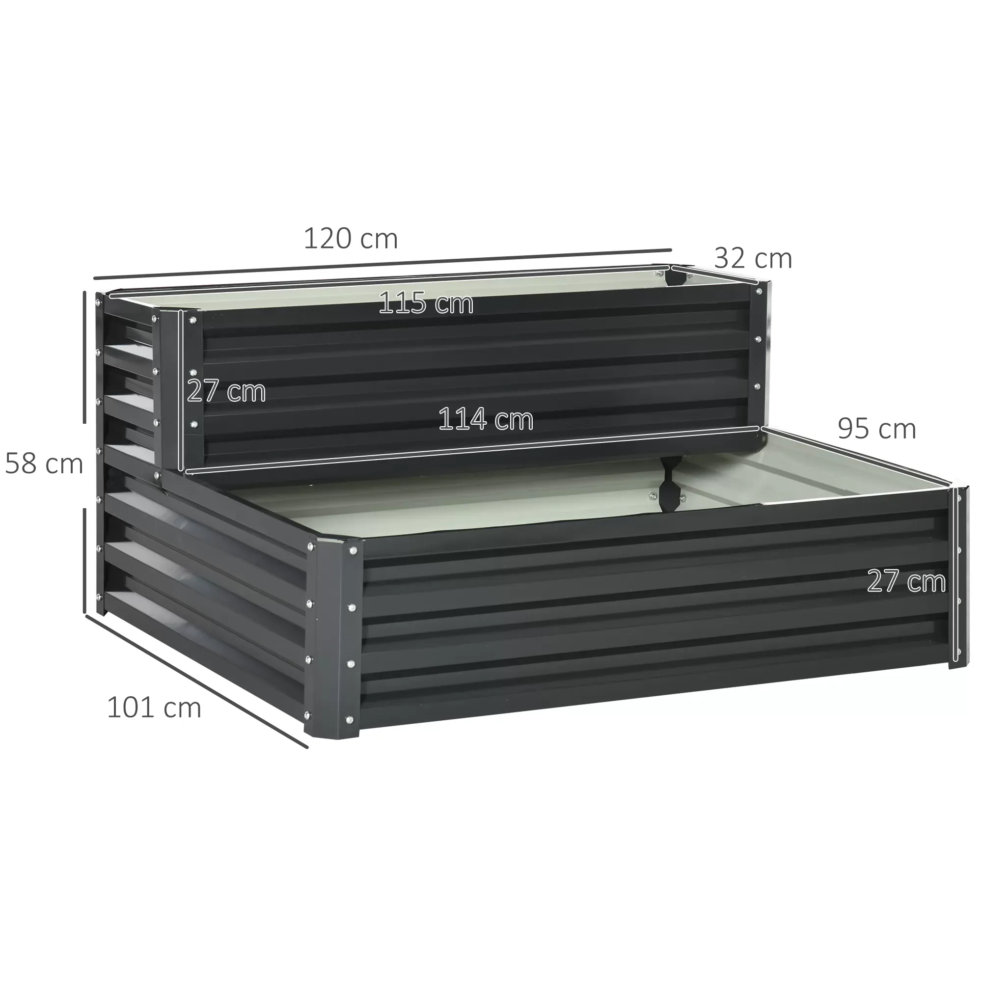 Illustration numéro 3 du produit Jardinière carré potager 2 étages tôle d'acier ondulée gris foncé