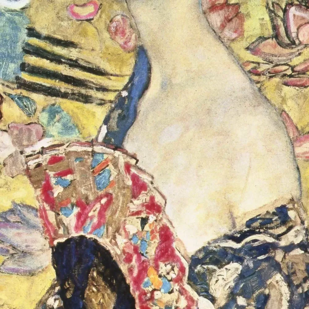 Illustration numéro 3 du produit Tableau d'art de Klimt la dame à l'éventail imprimé sur toile 50x50 cm