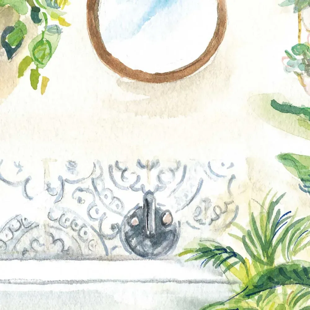 Illustration numéro 3 du produit Tableau déco baignoire tropicale imprimé sur toile 50x50 cm