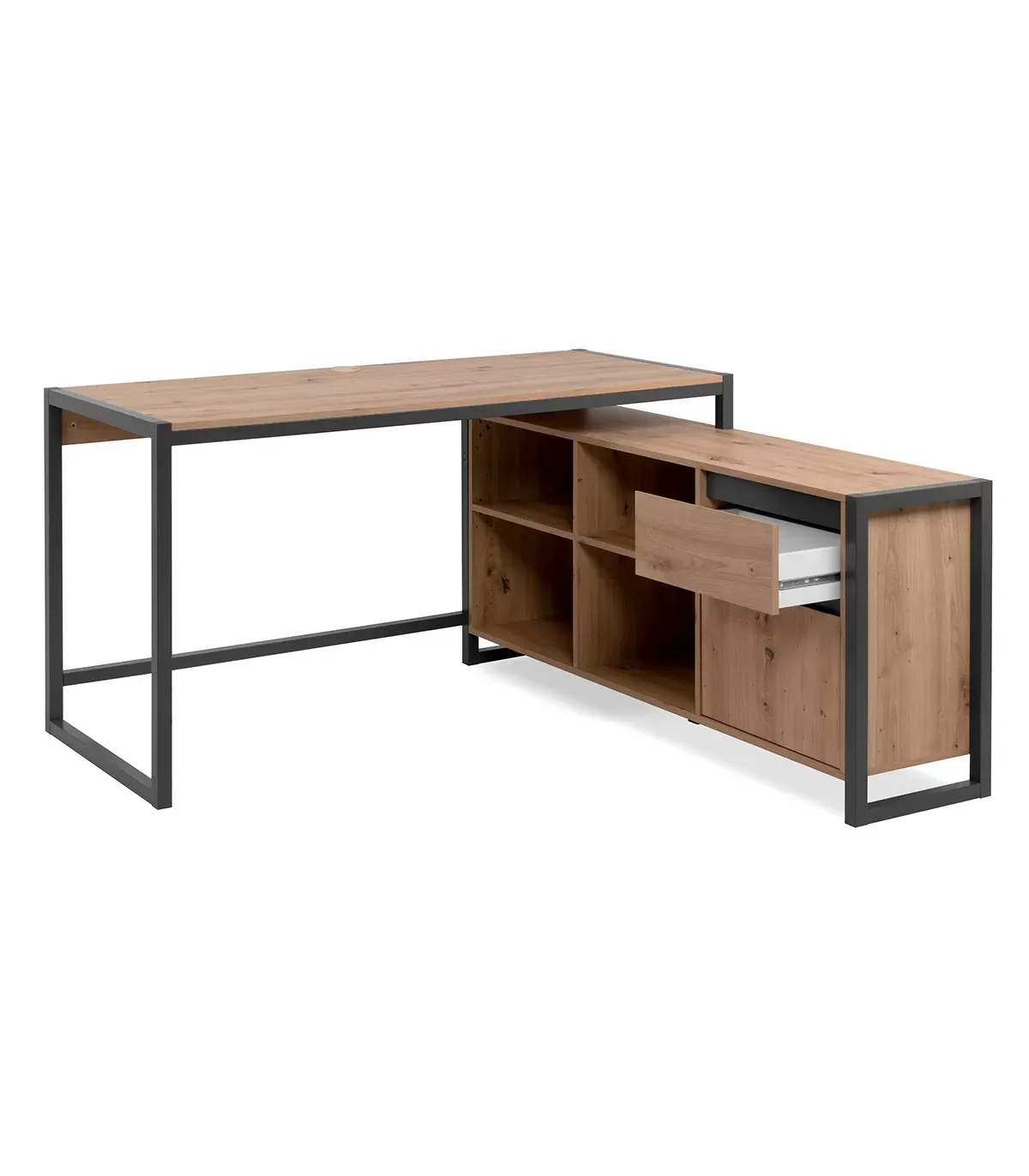 Illustration numéro 3 du produit Bureau d'angle modulable 1 tiroir, 1 porte effet bois - L139 x H75 cm