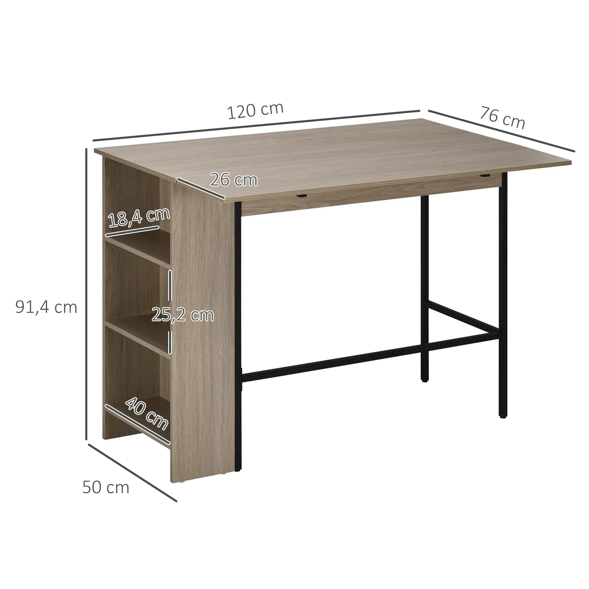 Illustration numéro 3 du produit Table de bar extensible design industriel métal noir aspect bois gris