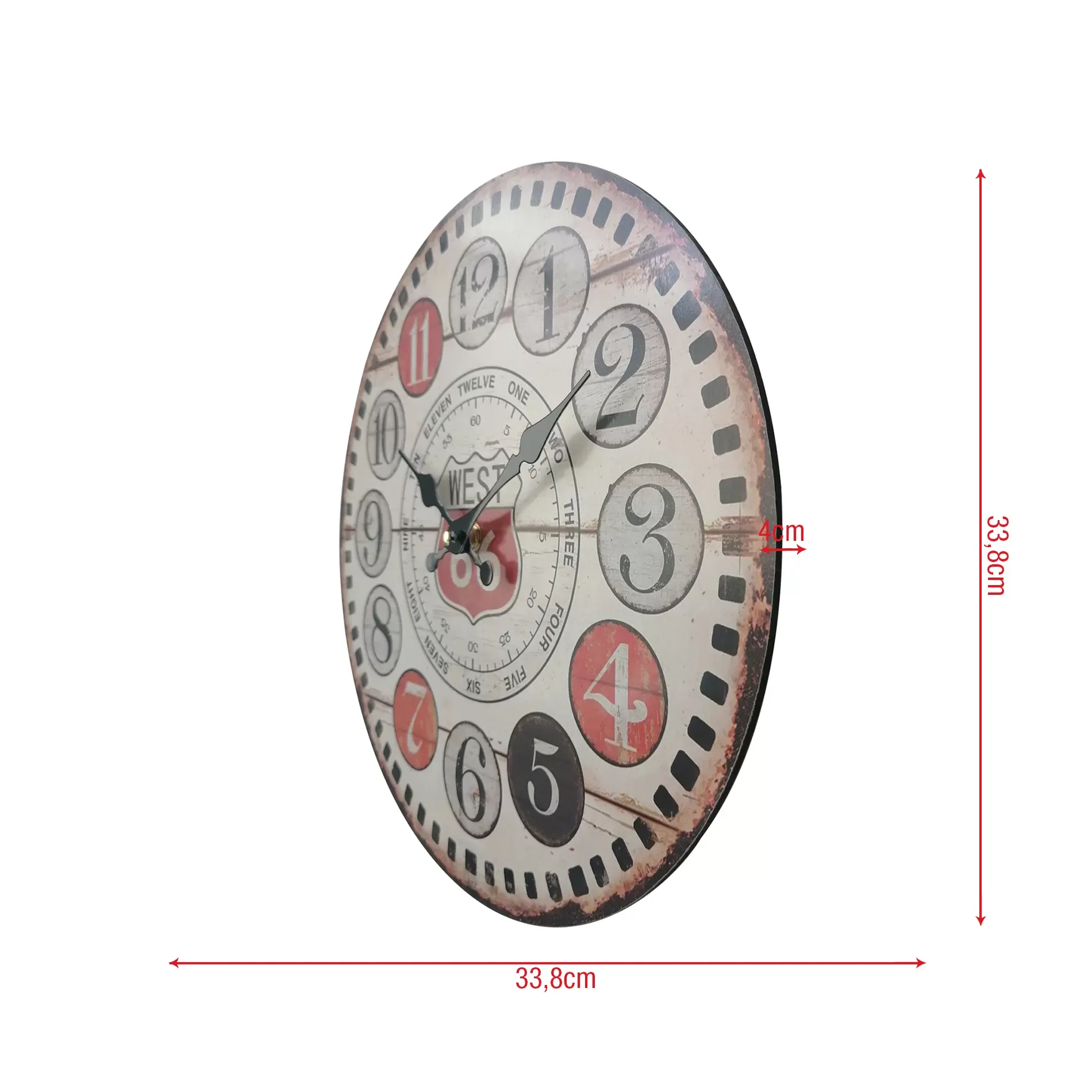 Illustration numéro 3 du produit Horloge murale vintage brun, noire et rouge ø 33,8 cm