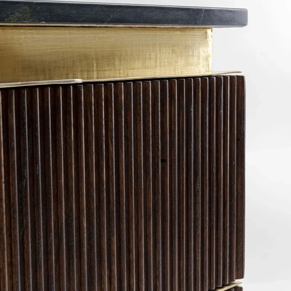 Illustration numéro 3 du produit Chevet 2 tiroirs en manguier massif et marbre minéral noir