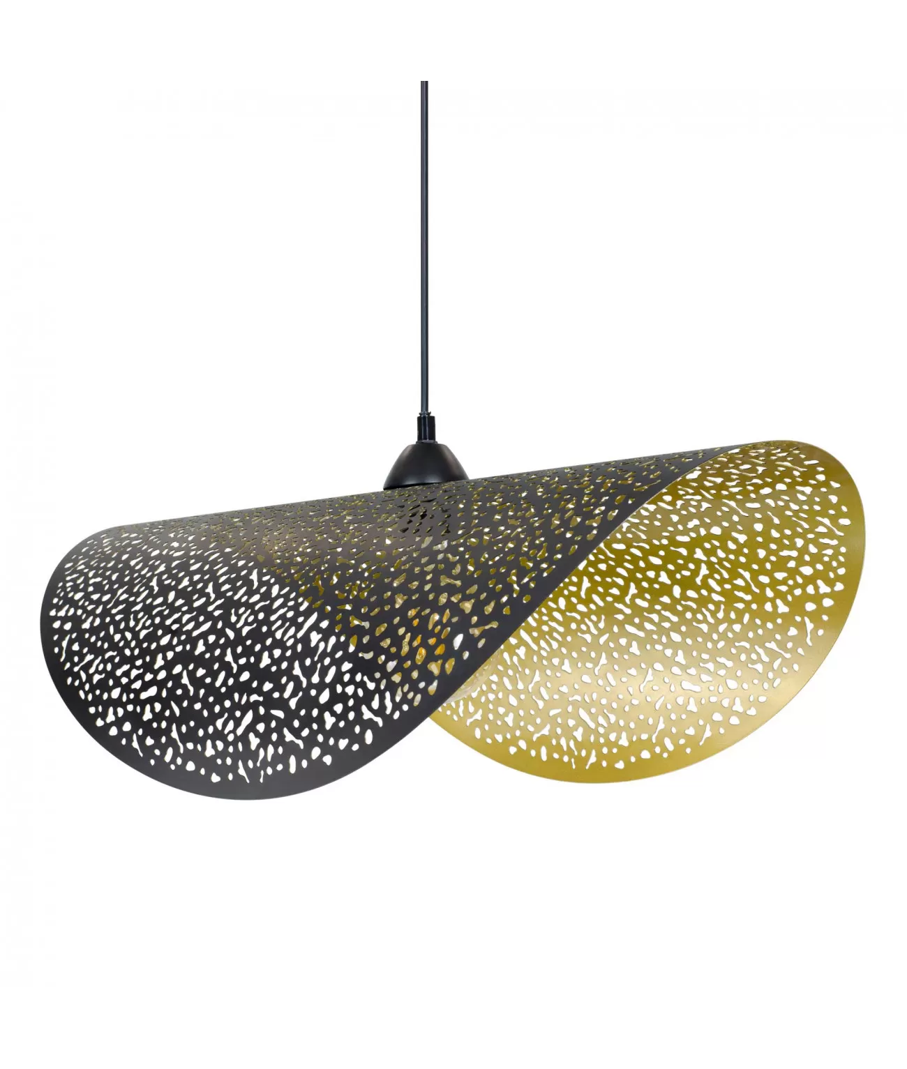 Illustration numéro 3 du produit Suspension tuile en métal perforé intérieur doré extérieur noir