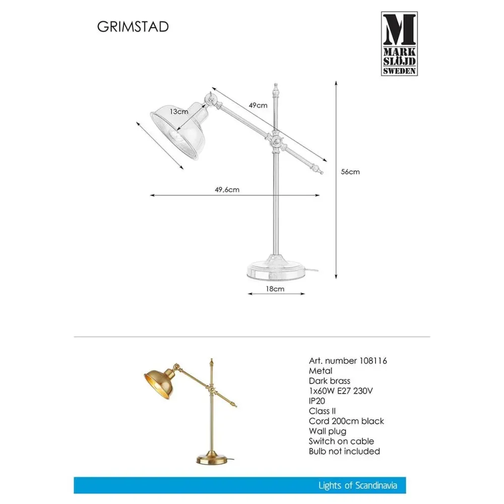 Illustration numéro 3 du produit Lampe de Table 1xE27 laiton