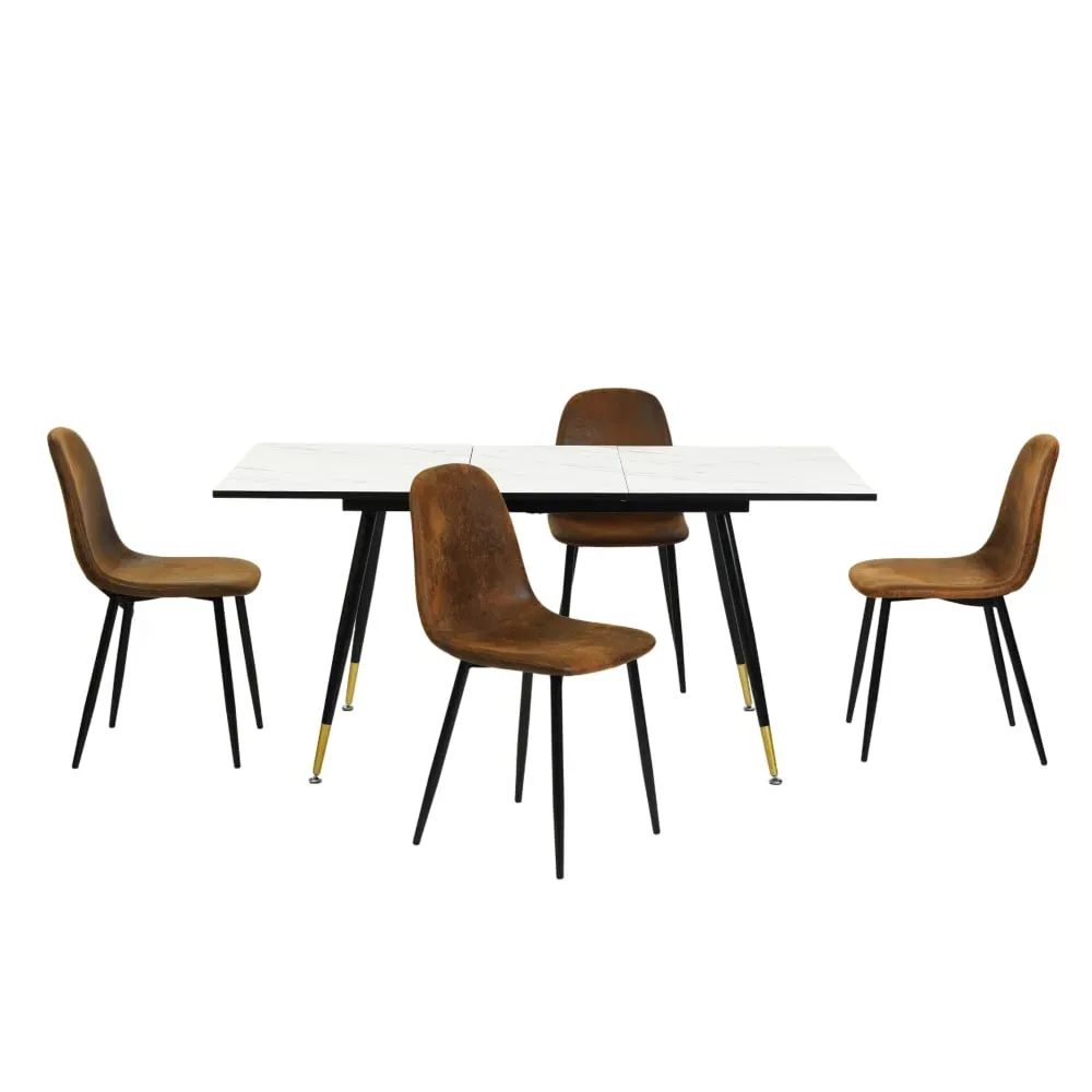 Illustration numéro 3 du produit Table extensible effet marbre + 4 chaises marron