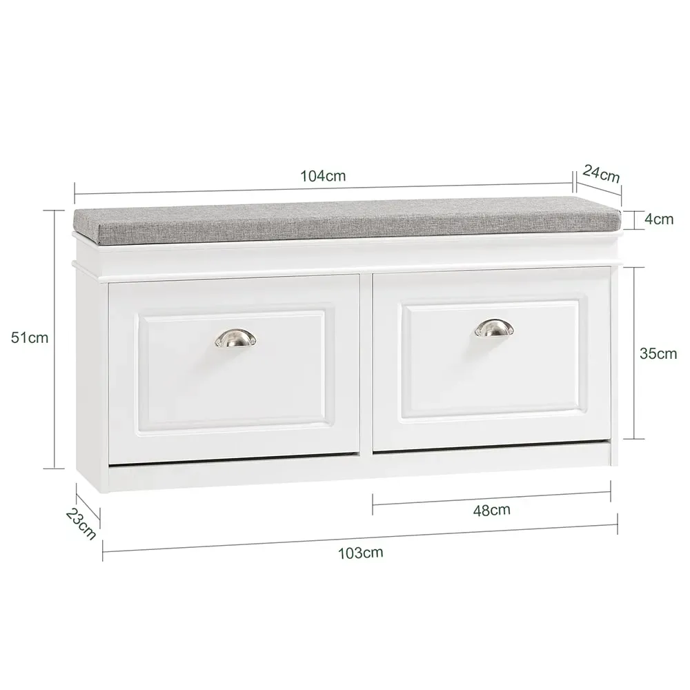 Illustration numéro 3 du produit Banc de rangement à chaussures 2 abattants avec coussin en mdf  blanc