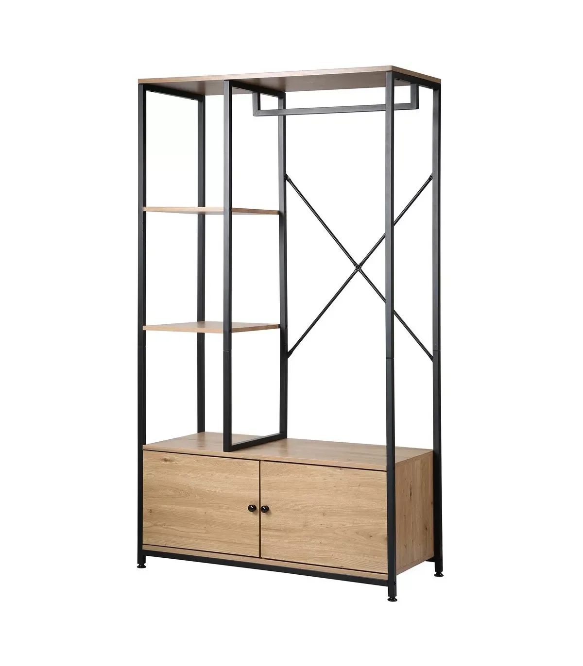 Illustration numéro 3 du produit Penderie avec rangements effet bois - H167 x L90 cm