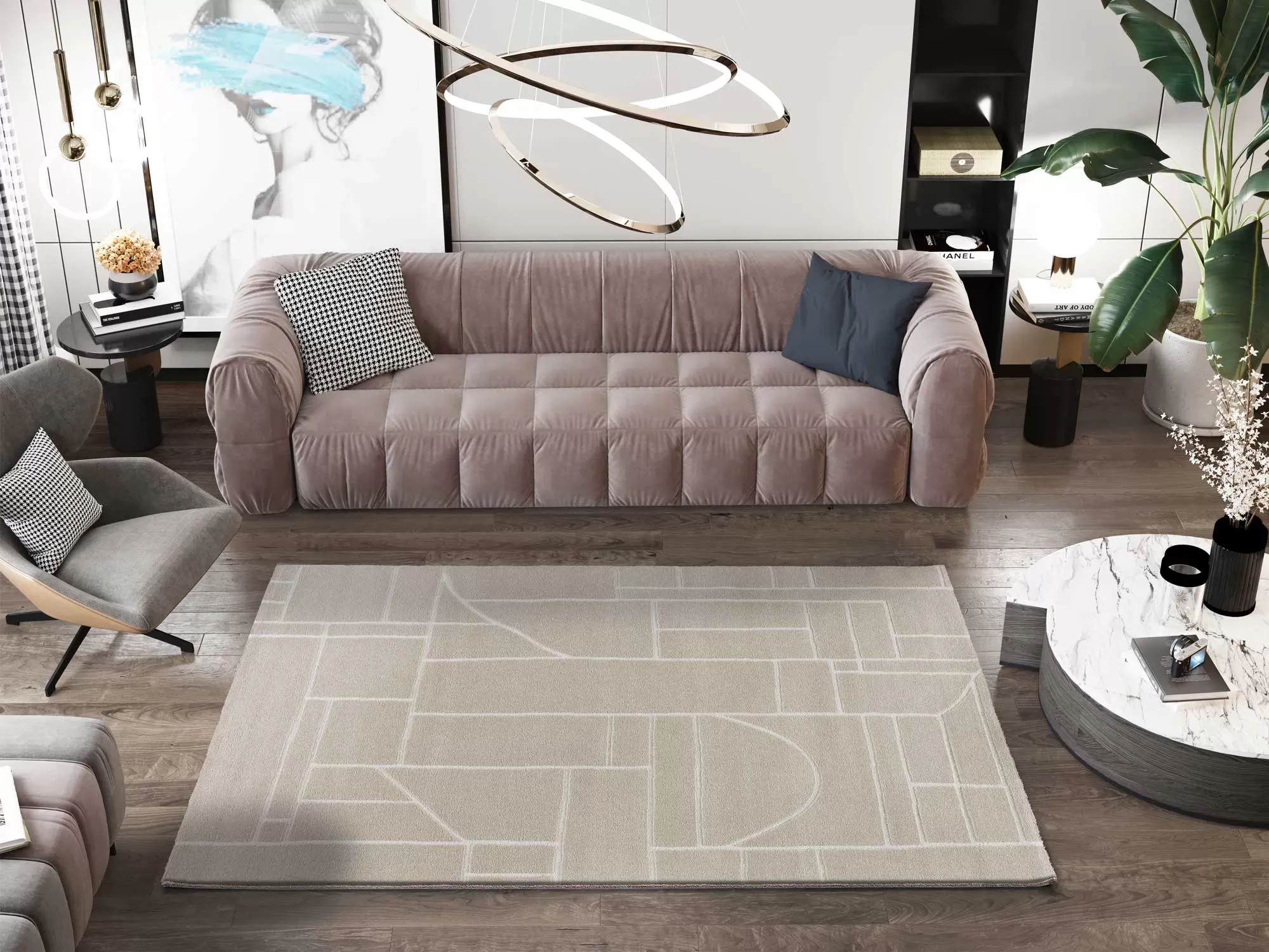 Illustration numéro 3 du produit Tapis abstrait crème 160x230 cm