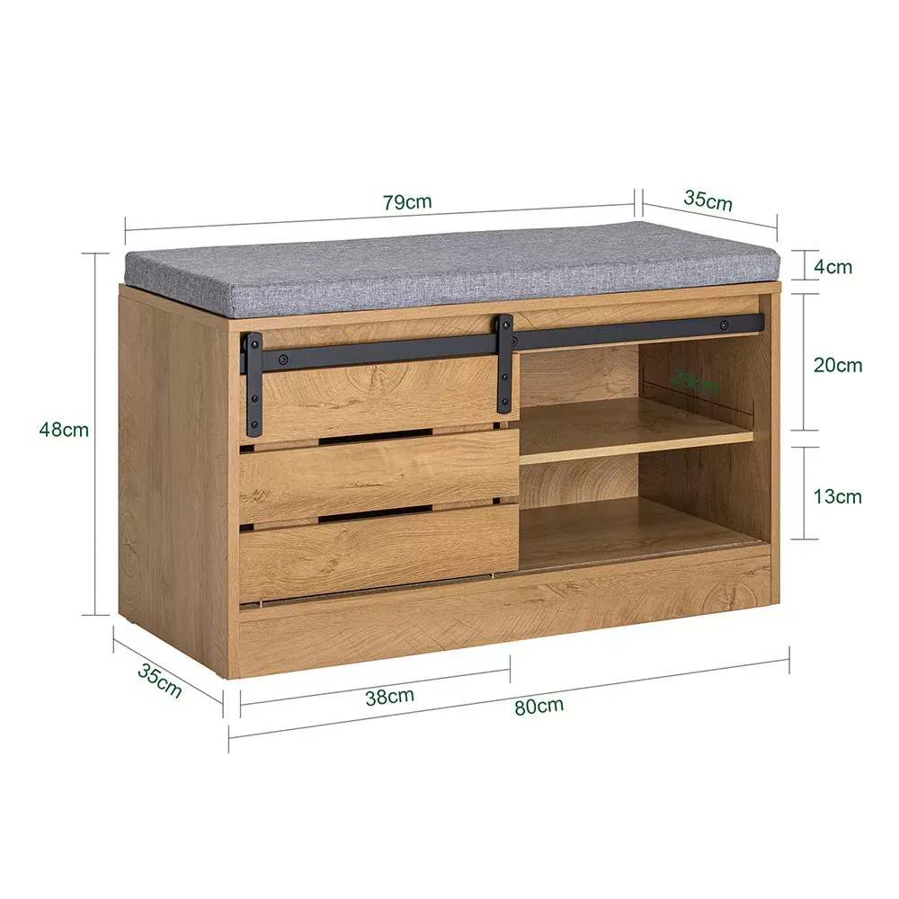 Illustration numéro 3 du produit Banc à chaussures industriel avec porte coulissante effet bois nature