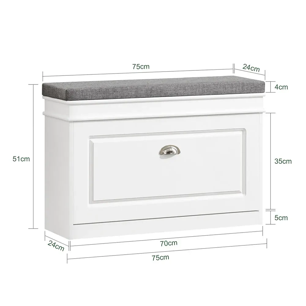 Illustration numéro 3 du produit Banc à chaussures avec porte abattante largeur 75cm effet bois blanc