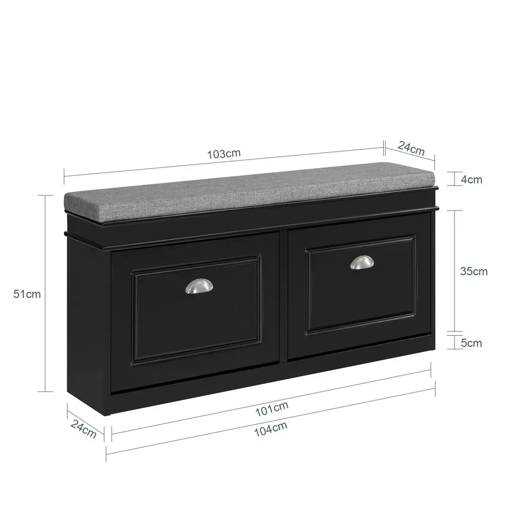 Illustration numéro 3 du produit Banc de rangement à chaussures 2 abattants effet bois noir