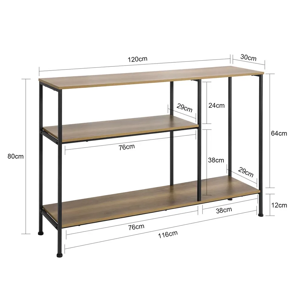 Illustration numéro 3 du produit Table console 3 étagères cadre en métal noir et effet bois