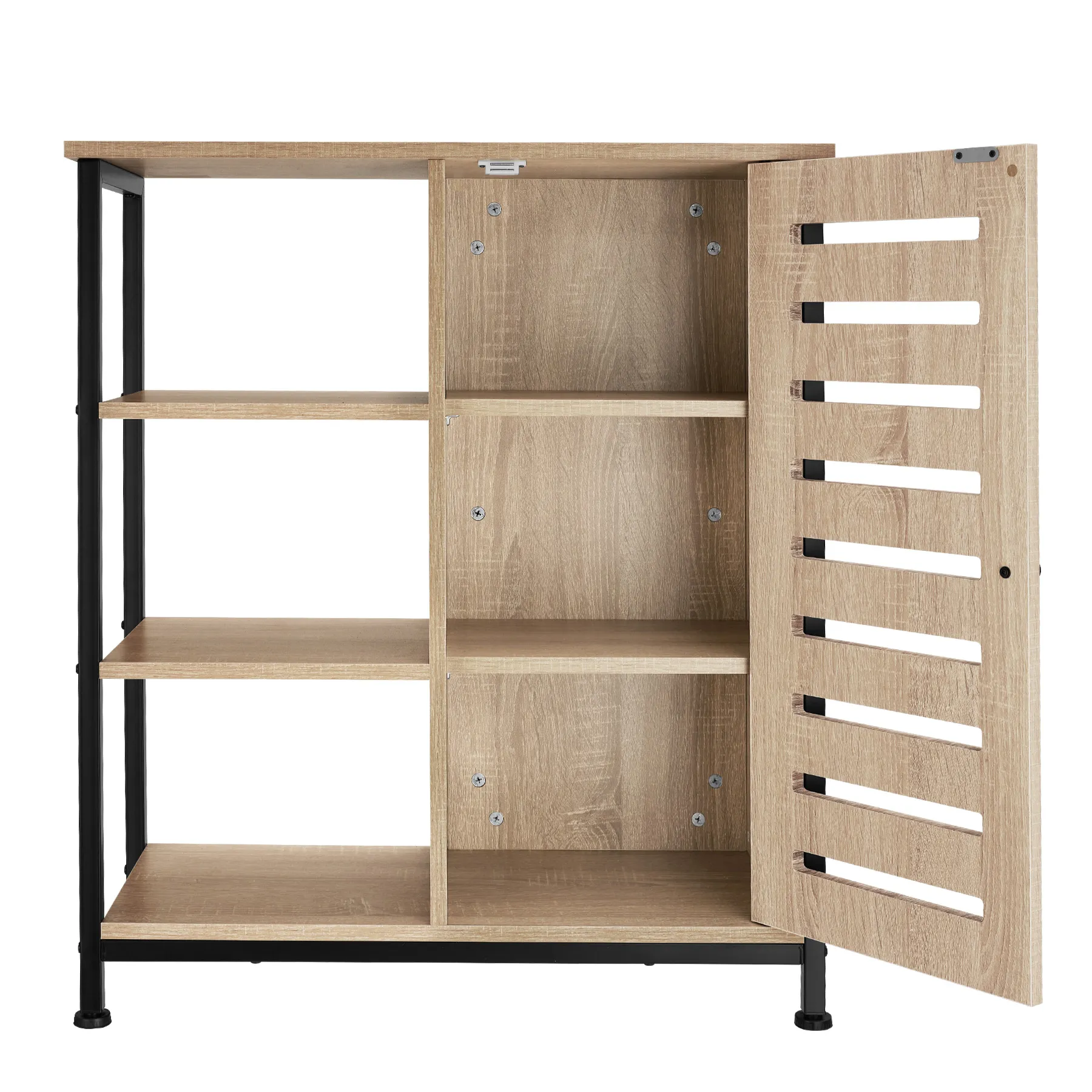 Illustration numéro 3 du produit Buffet style industriel pieds réglables 70 x 32 x 82 cm bois clair