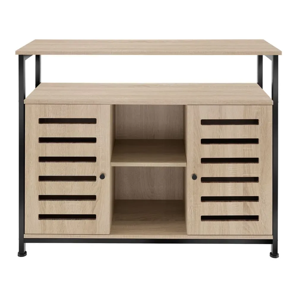 Illustration numéro 3 du produit Buffet style industriel 2 portes magnétiques et 3 étagères Bois clair