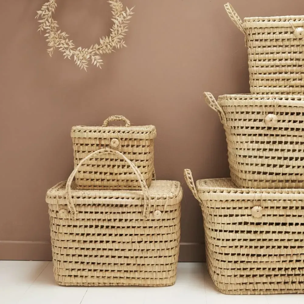 Illustration numéro 3 du produit Coffre de rangement feuille de palmier osier naturel 20 x 25