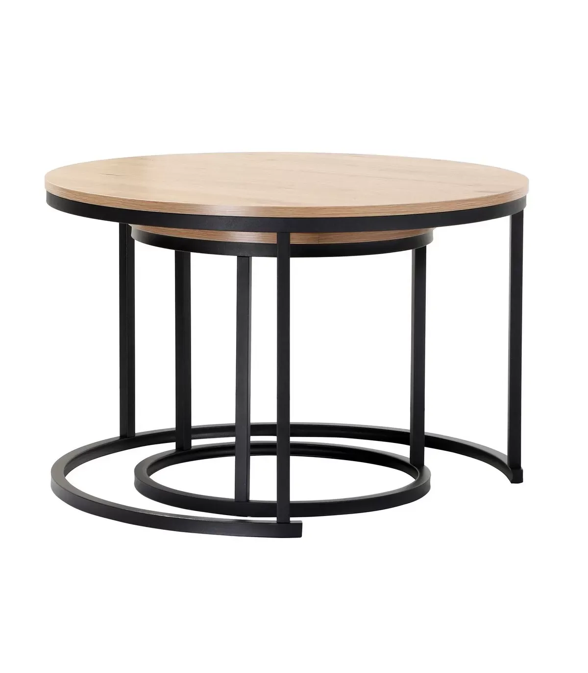 Illustration numéro 3 du produit Lot de 2 tables basses gigognes rondes - Effet Chêne et Noir