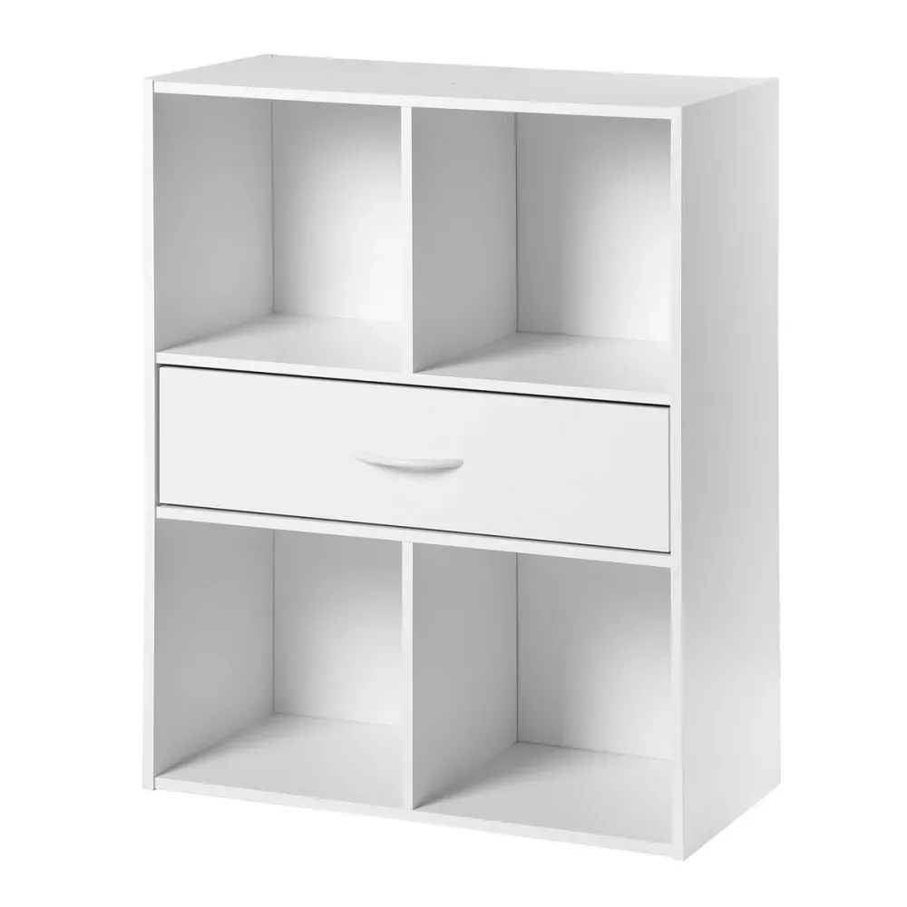 Illustration numéro 3 du produit Etagère de rangement 4 casiers avec un tiroir - Blanc