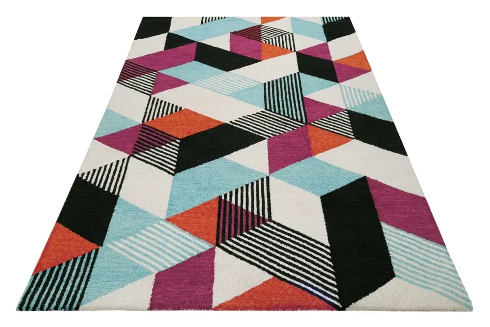 Illustration numéro 3 du produit Tapis fait main à poil ras motif coloré 140x200