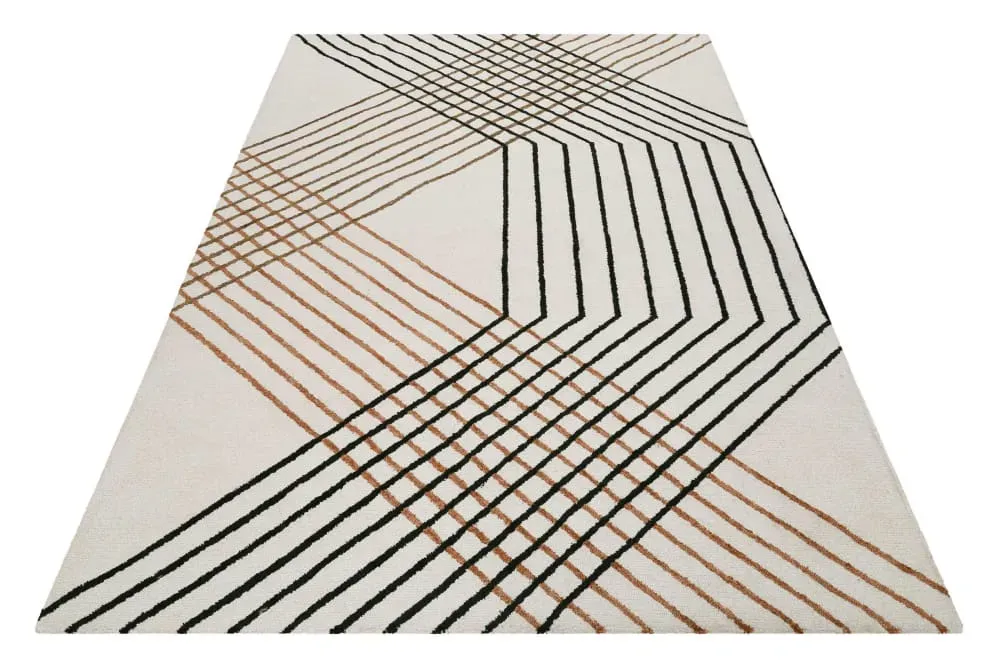 Illustration numéro 3 du produit Tapis fait main motif rayures design beige 70x140