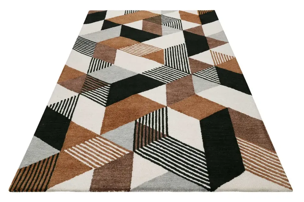 Illustration numéro 3 du produit Tapis fait main à poil ras motif coloré marron gris 70x140