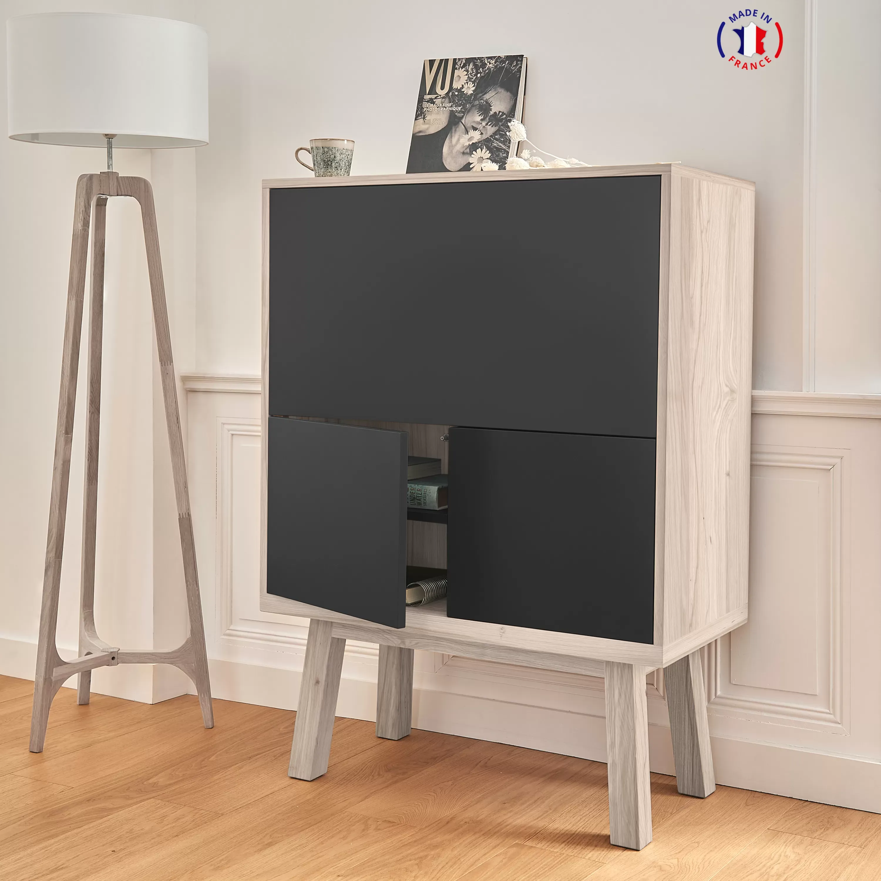 Illustration numéro 3 du produit Bureau secrétaire avec rangement de 90 cm de large, en chêne