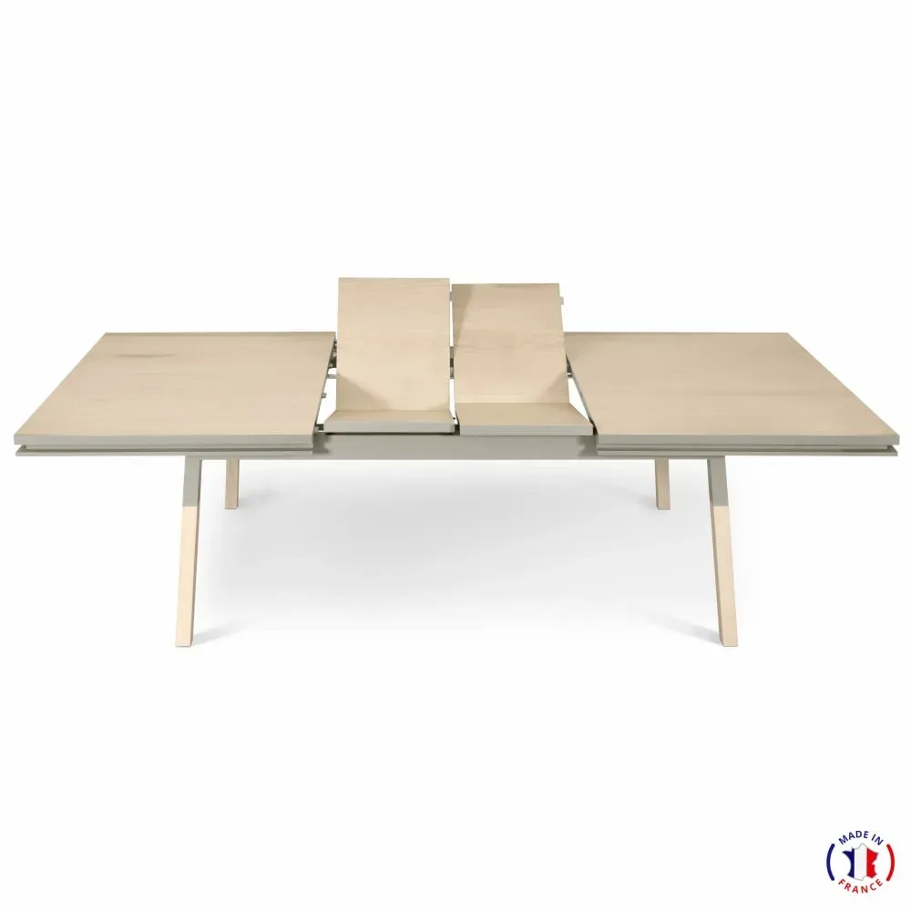 Illustration numéro 3 du produit Table 220x120 cm en frêne massif, 2 rallonges gris muscade