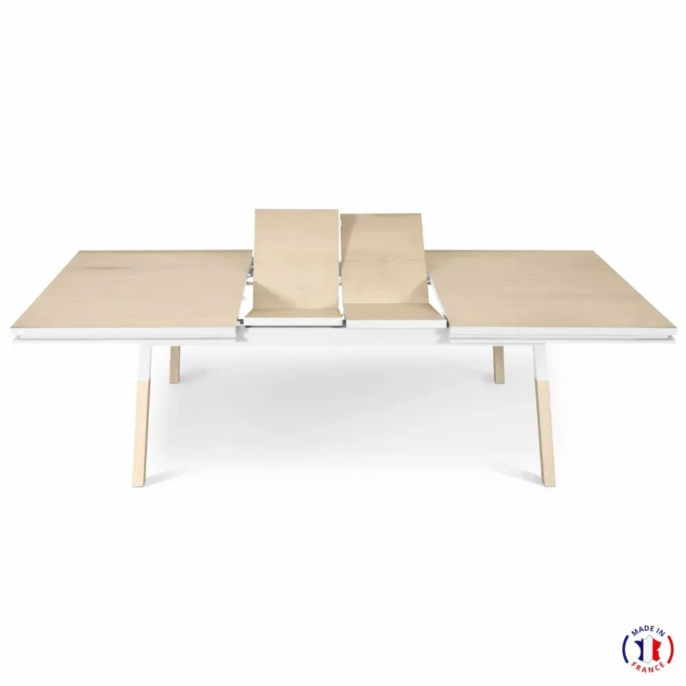 Illustration numéro 3 du produit Table 220x120 cm en frêne massif, 2 rallonges blanc balisson