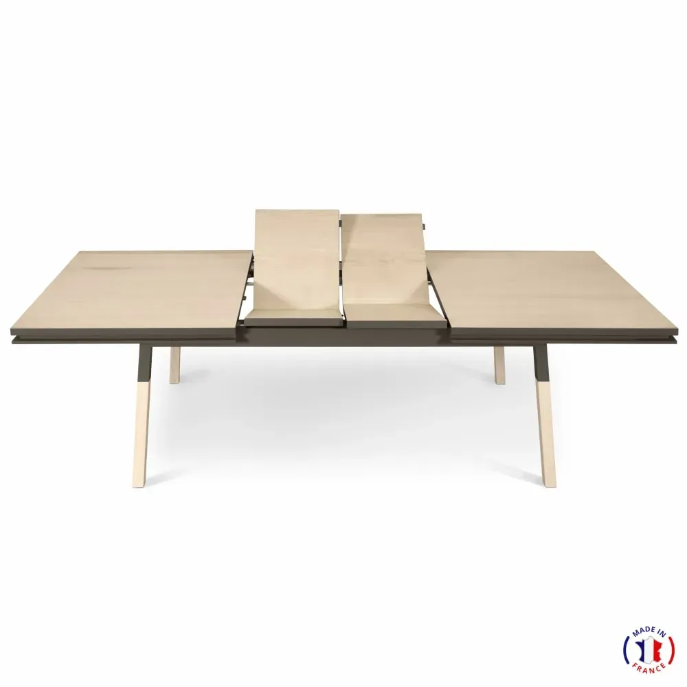 Illustration numéro 3 du produit Table 220x120 cm en frêne massif, 2 rallonges gris chocolat tanis