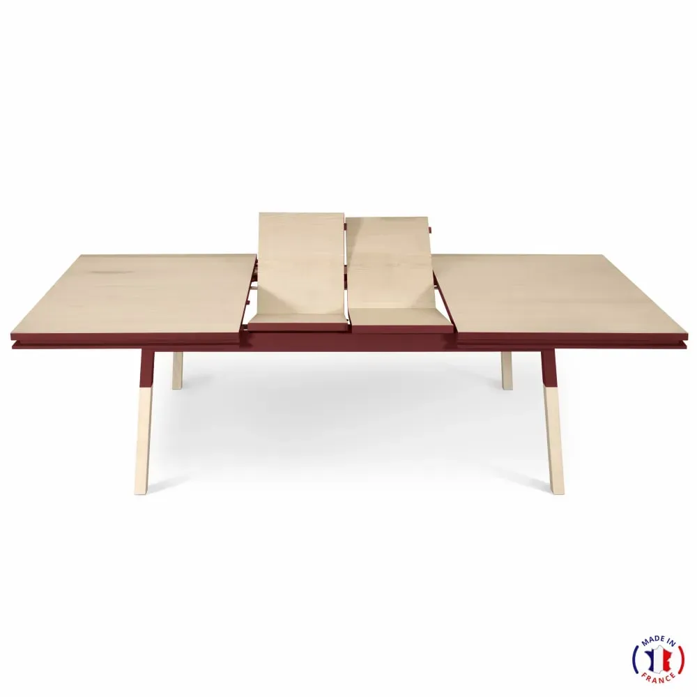 Illustration numéro 3 du produit Table 200x100 cm en frêne massif, 2 rallonges rouge de pluduno