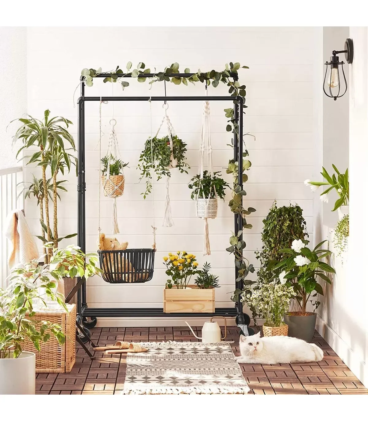 Illustration numéro 3 du produit Portant à vêtement double tringles et étagère sur roulettes - Noir