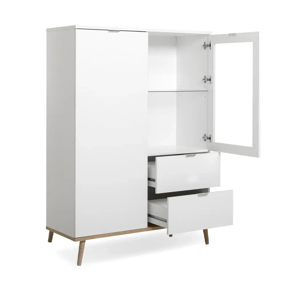 Illustration numéro 3 du produit Vaisselier avec 2 portes 2 tiroirs H140 x L100 cm - Blanc