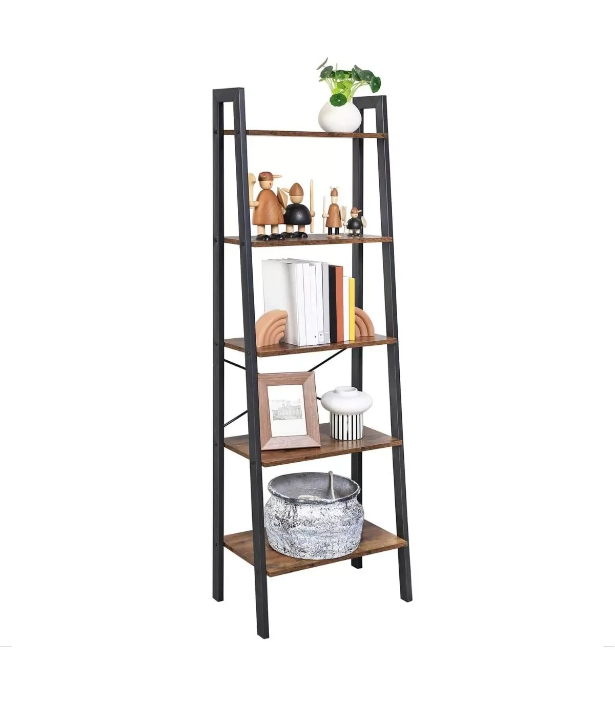 Illustration numéro 3 du produit Etagère 5 niveaux style industriel - Effet Bois foncé