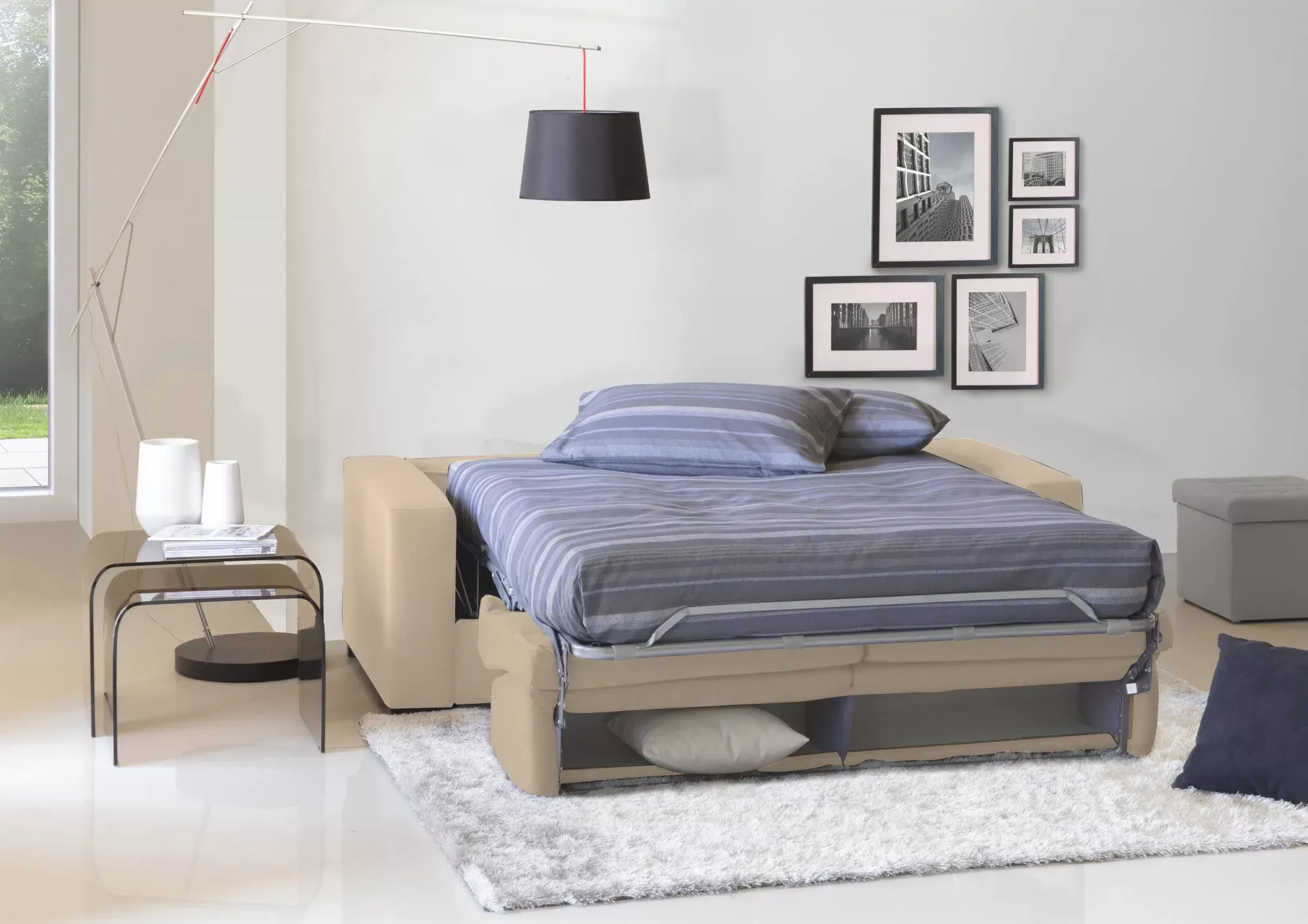 Illustration numéro 3 du produit Canapé lit 2 places en tissu beige 160x95 cm