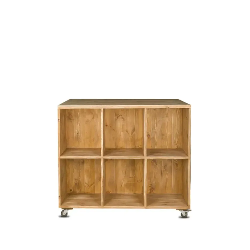 Illustration numéro 3 du produit Présentoir central double face à roulettes 12 casiers bois massif