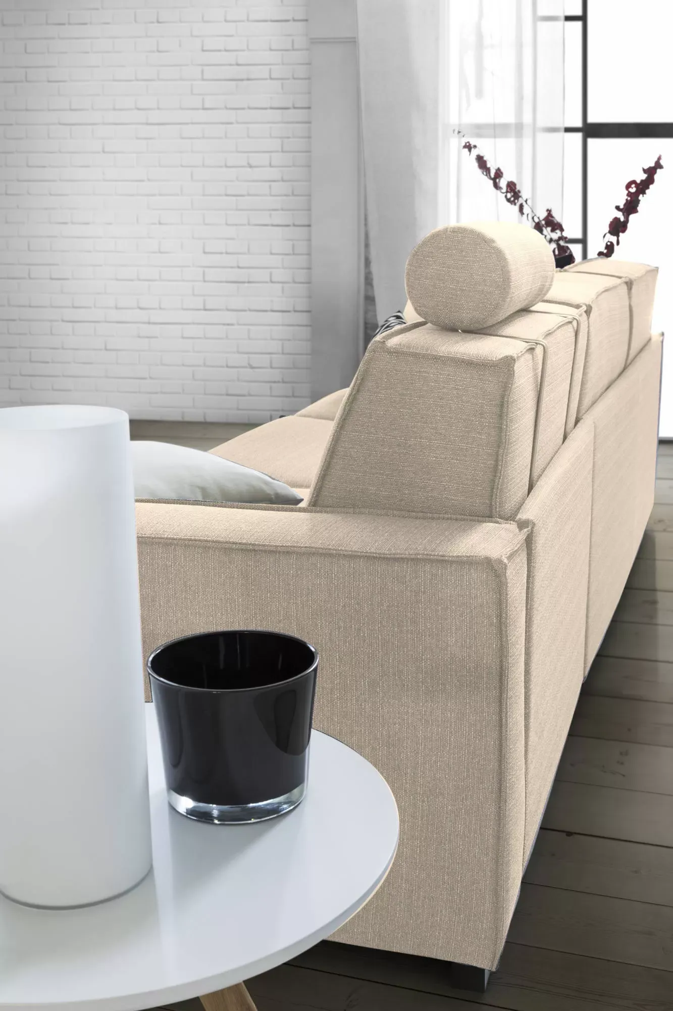 Illustration numéro 3 du produit Canapé fixe 2 places en tissu beige 140x95 cm