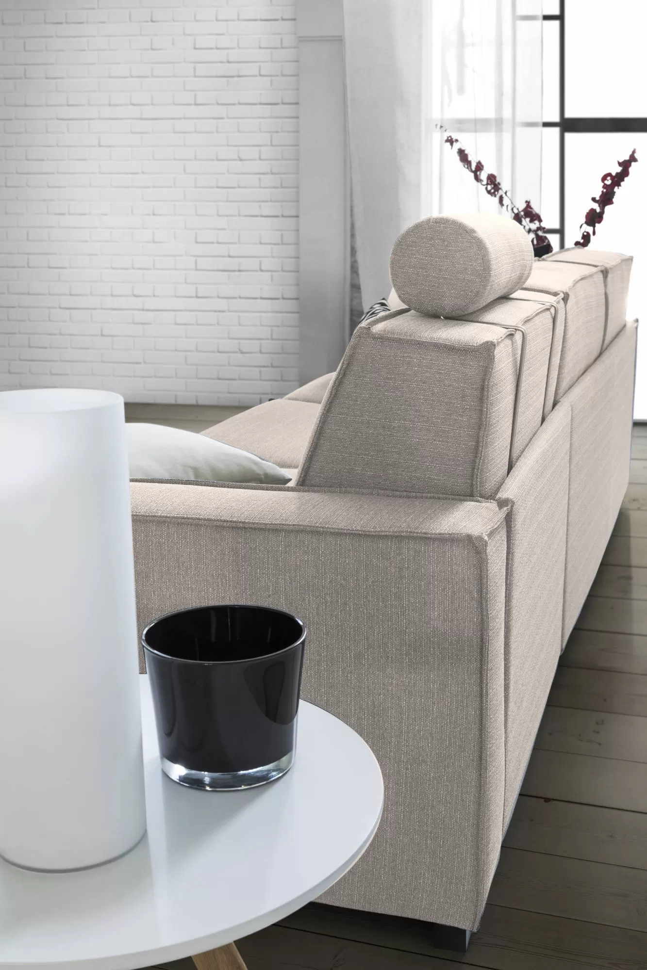 Illustration numéro 3 du produit Canapé fixe 3 places, tissu gris taupe 220x95 cm