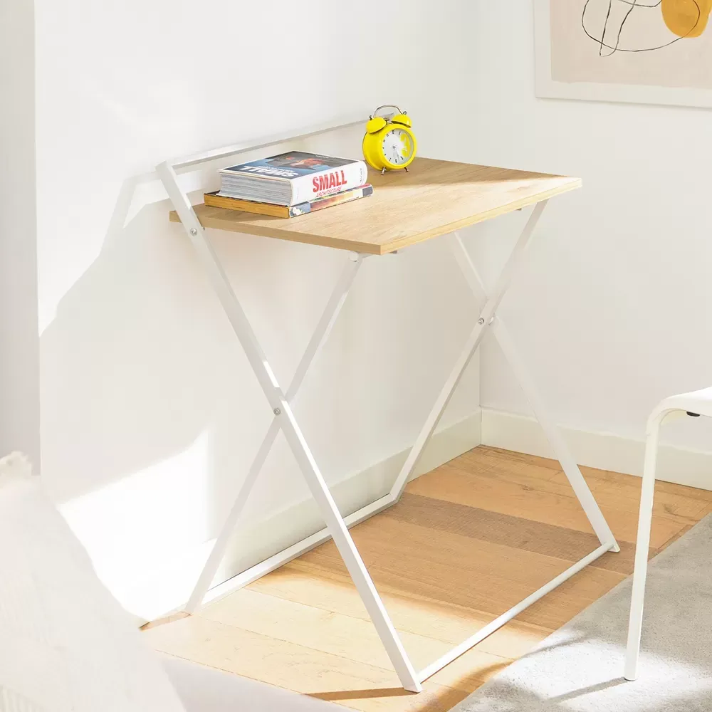 Illustration numéro 3 du produit Bureau informatique effet bois et en métal blanc